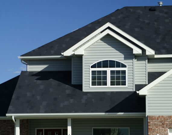 A house with black roof and white windows