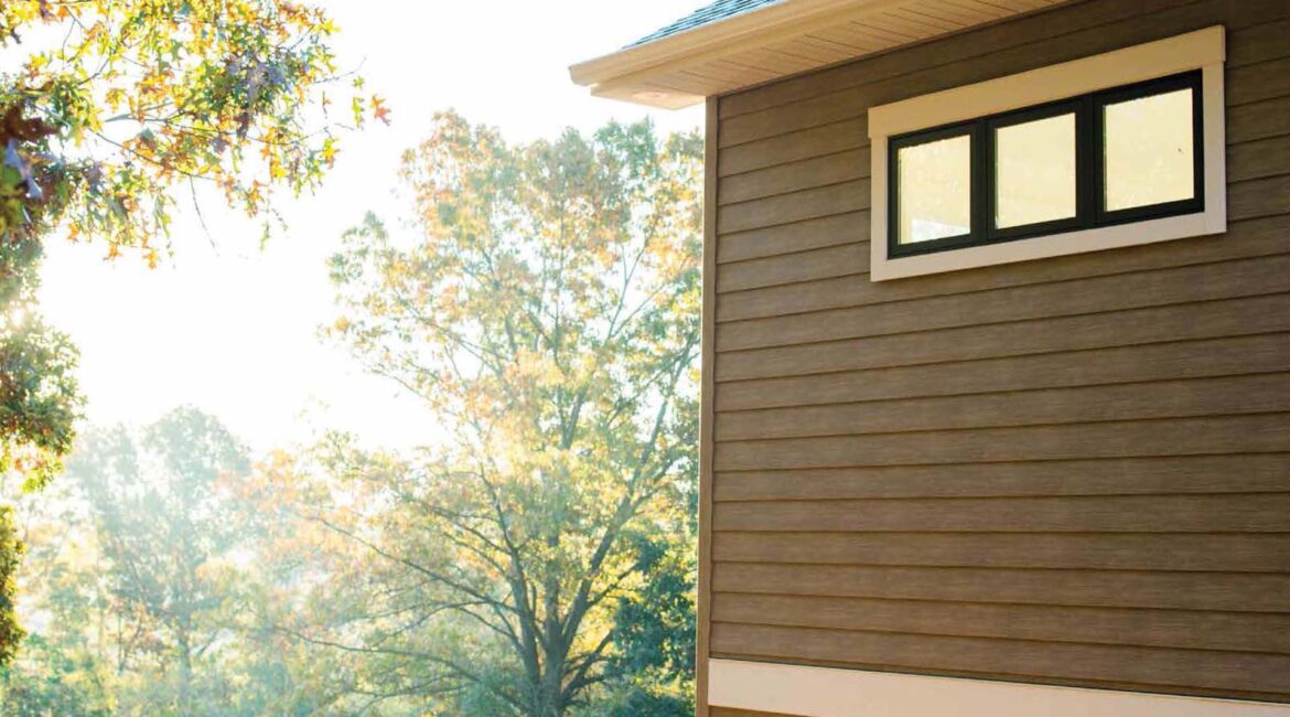 A house with a window and trees in the background